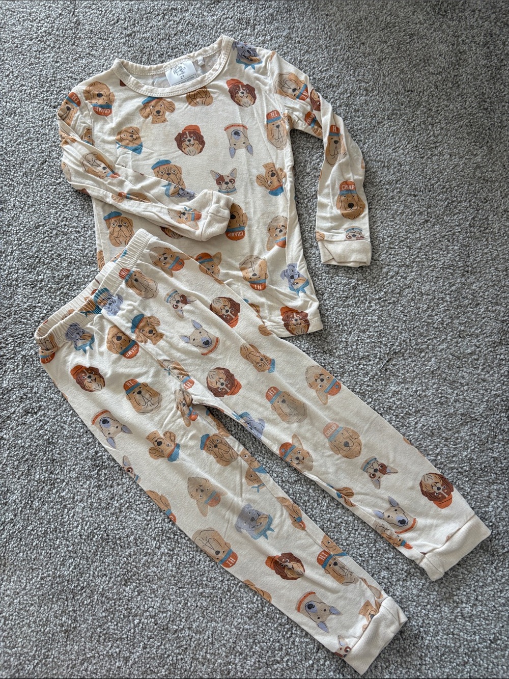 Kids Cream Dog Print Pajama Set